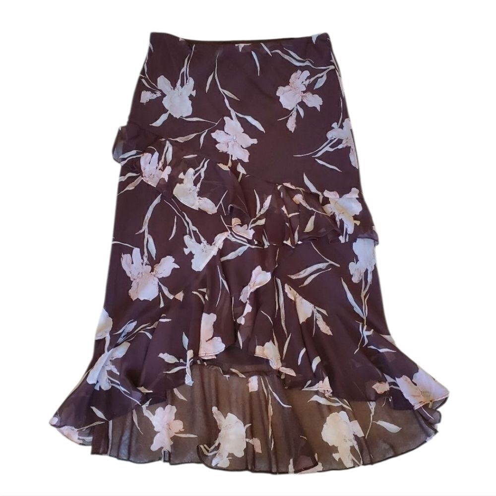 Y2K Women's Maxi Skirt Size Medium‎  Browm Floral Print by CHAPS 90's